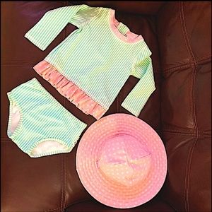 RuffleButts®Long Sleeve Rash Guard 2 Piece Swimsuit Set w/UPF 50+ Sun Protection